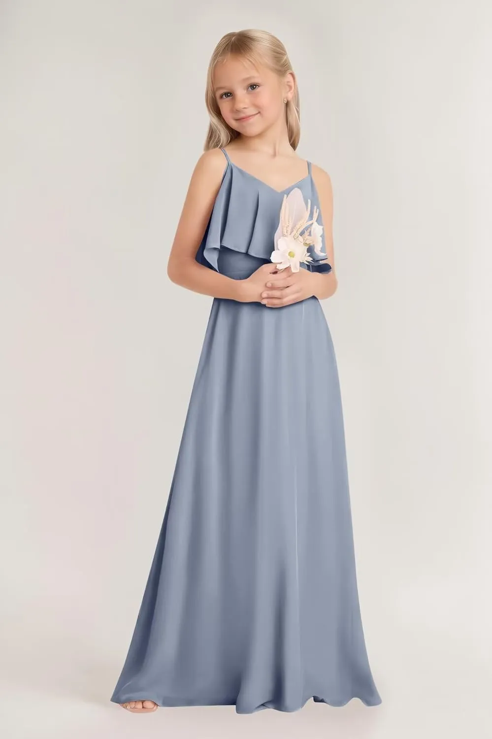 Off Shoulder Junior Bridesmaid Dresses Long Chiffon Flower Girl Dress for Teen Girls Party Pageant Dresses