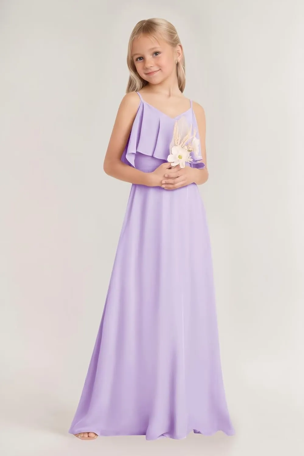 Off Shoulder Junior Bridesmaid Dresses Long Chiffon Flower Girl Dress for Teen Girls Party Pageant Dresses