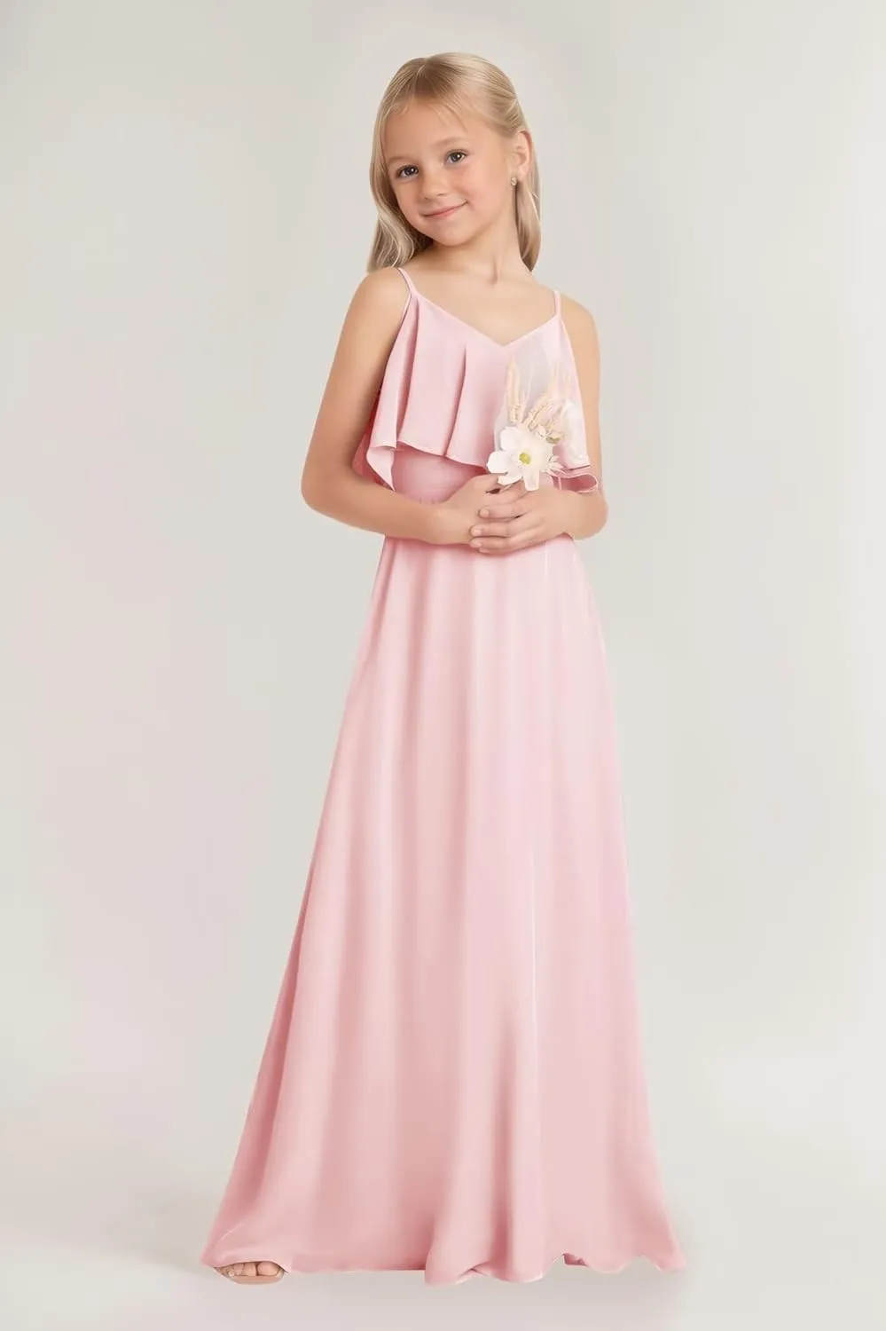 Off Shoulder Junior Bridesmaid Dresses Long Chiffon Flower Girl Dress for Teen Girls Party Pageant Dresses