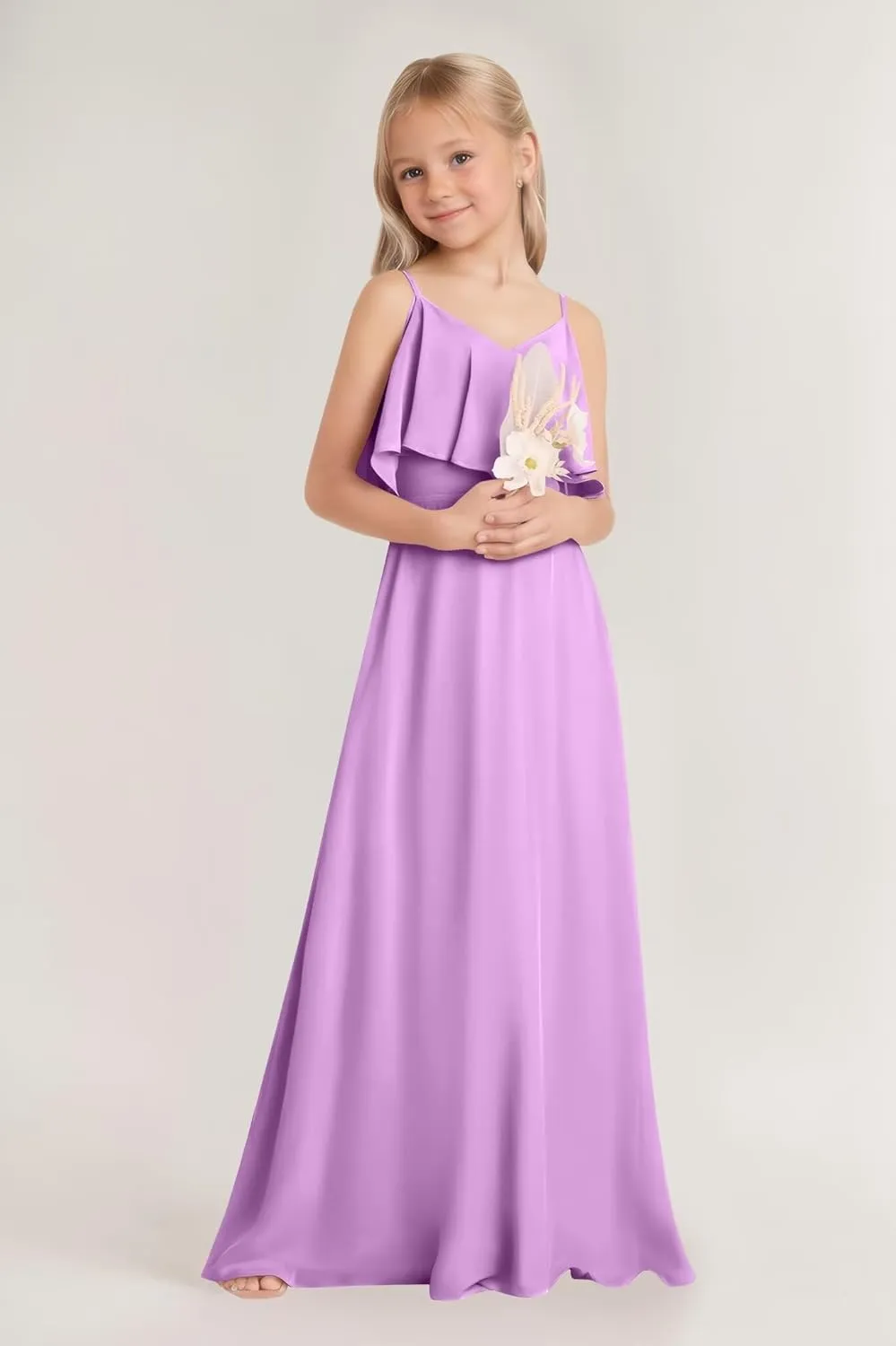Off Shoulder Junior Bridesmaid Dresses Long Chiffon Flower Girl Dress for Teen Girls Party Pageant Dresses