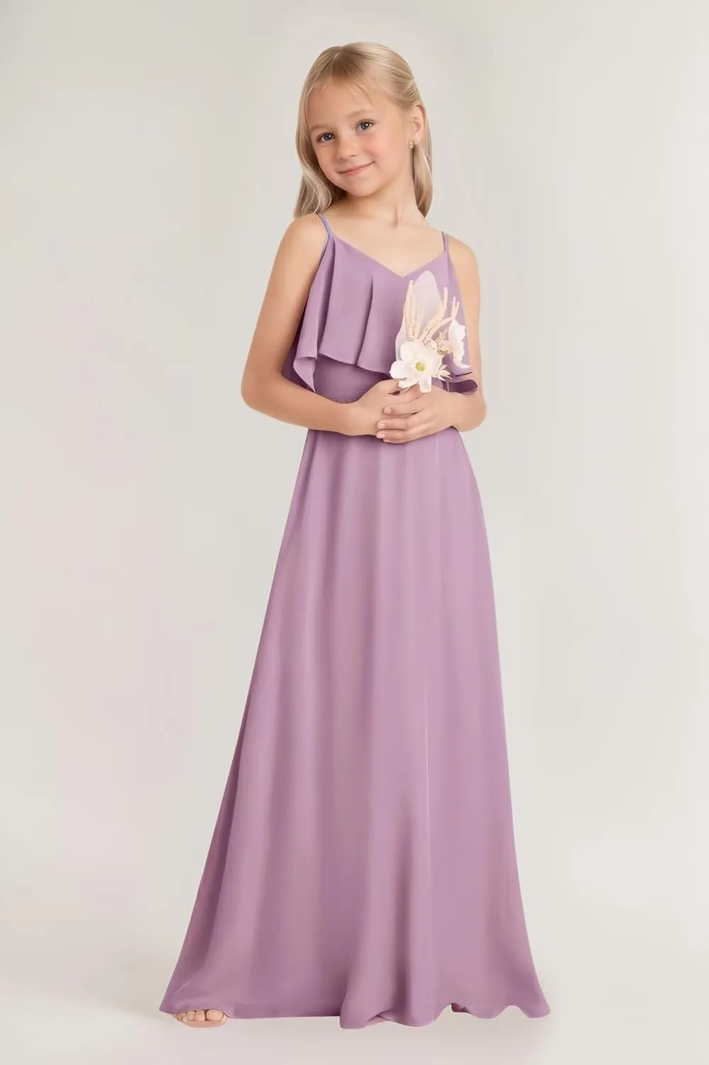 Off Shoulder Junior Bridesmaid Dresses Long Chiffon Flower Girl Dress for Teen Girls Party Pageant Dresses