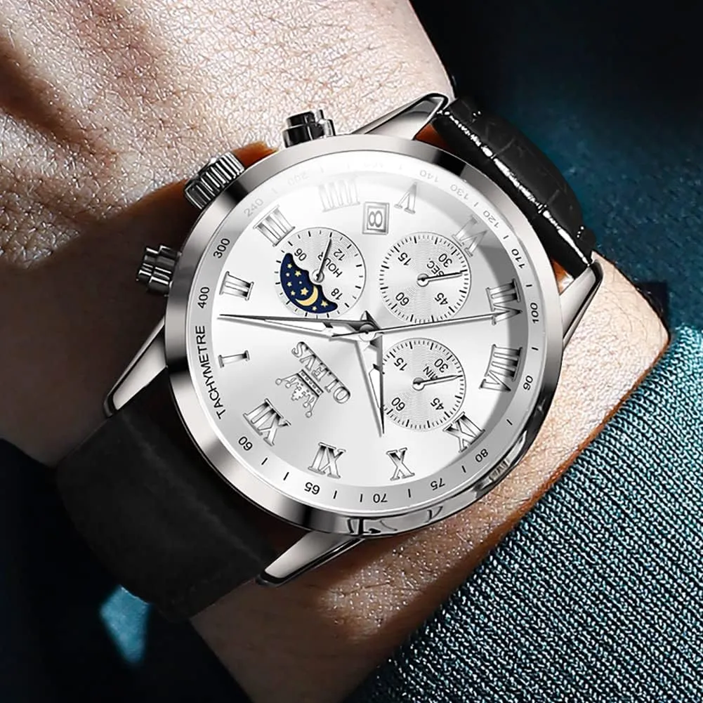 OLEVS Watches for Men Dress Chronograph Analog Quartz Moon Phase Mens Luminous Waterproof Male Wrist Watches