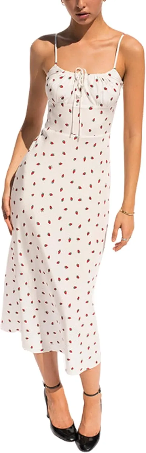 Omoone Womens Floral Dress Low-Cut Square Neck Spaghetti Strap Tie Bodycorn 90s Y2k Sun Dresses