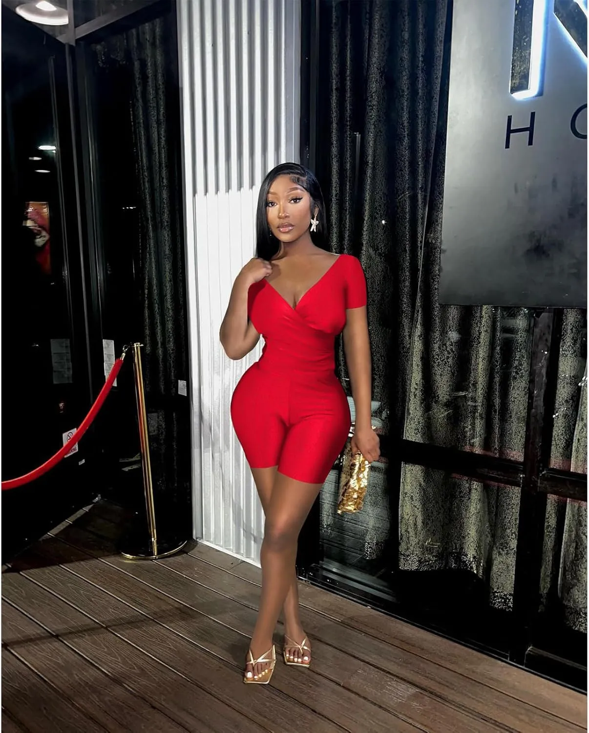 One Piece Jumpsuits for Women - Sexy Off The Shoulder Twist Front Cut Out High Waisted Bodycon Rompers Club Night Outfits