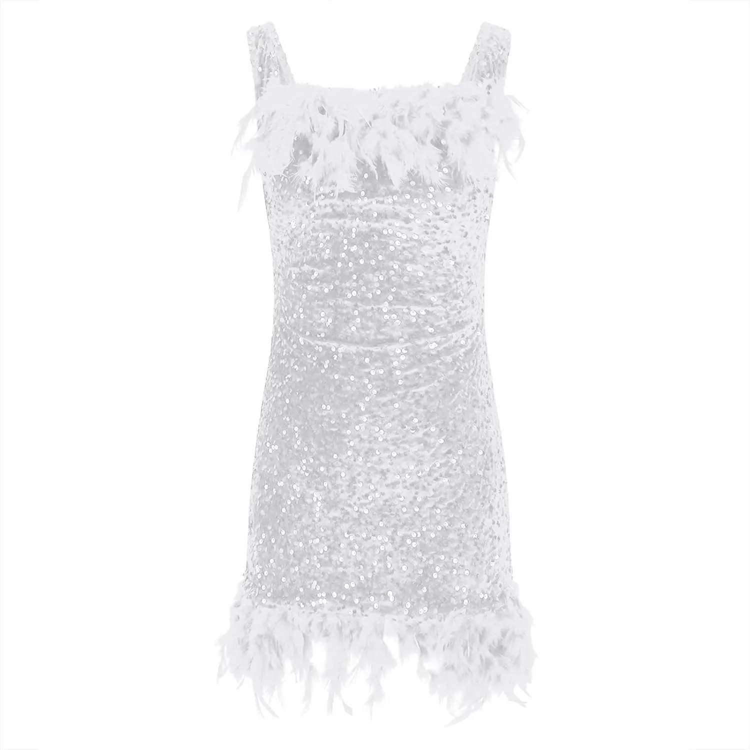Oplxuo Sequins Feather Short Birthday Party Dresses for Women Off Shoulder Bodycon Dress Plus Size Cocktail Evening Gowns