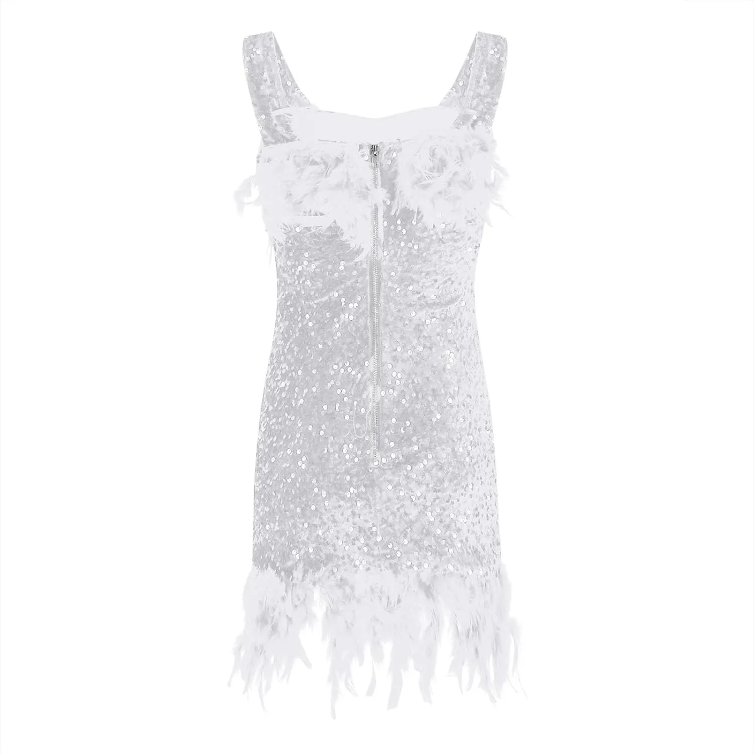 Oplxuo Sequins Feather Short Birthday Party Dresses for Women Off Shoulder Bodycon Dress Plus Size Cocktail Evening Gowns