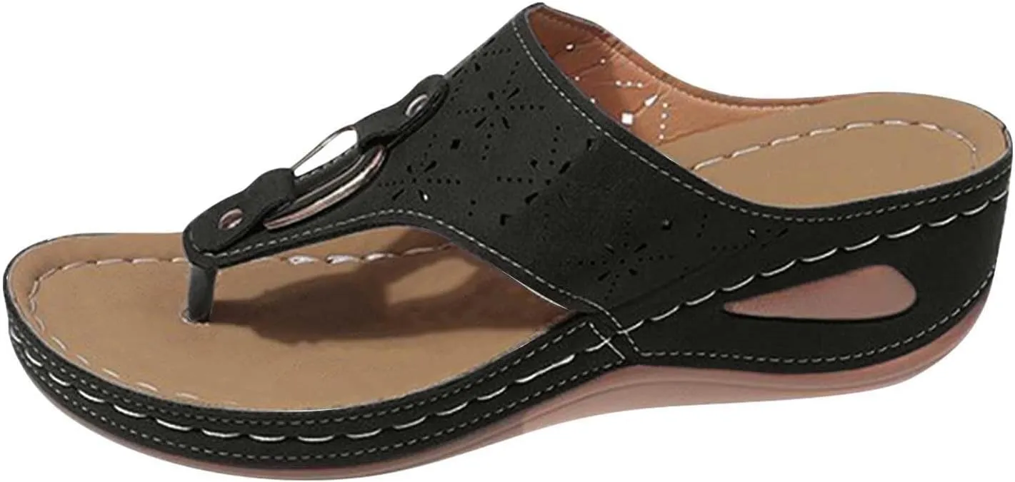 Orthopedic Flip Flops Women Arch Support Summer Slip On Wedge Slippers Comfortable Open Toe Thong Sandal Wide Width Beach Slides