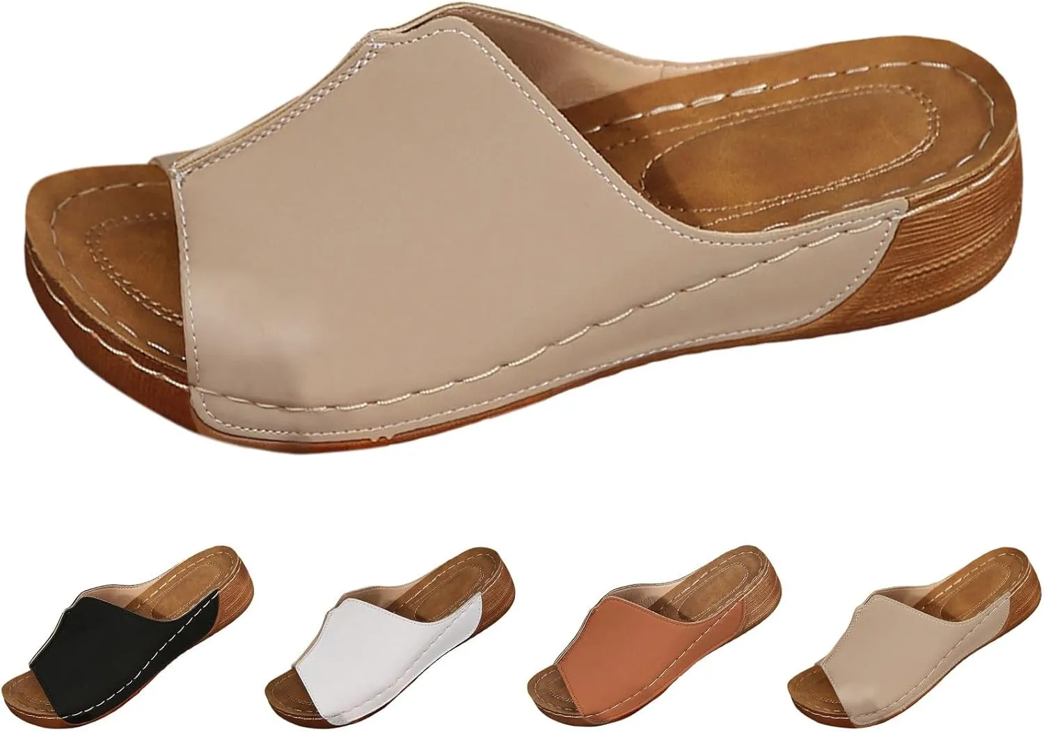 Orthopedic Sandals for Women Arch Support Fish Mouth Open Toe Leather Slippers Wedge Platform Sandal Comfortable Summer Slip On Shoes