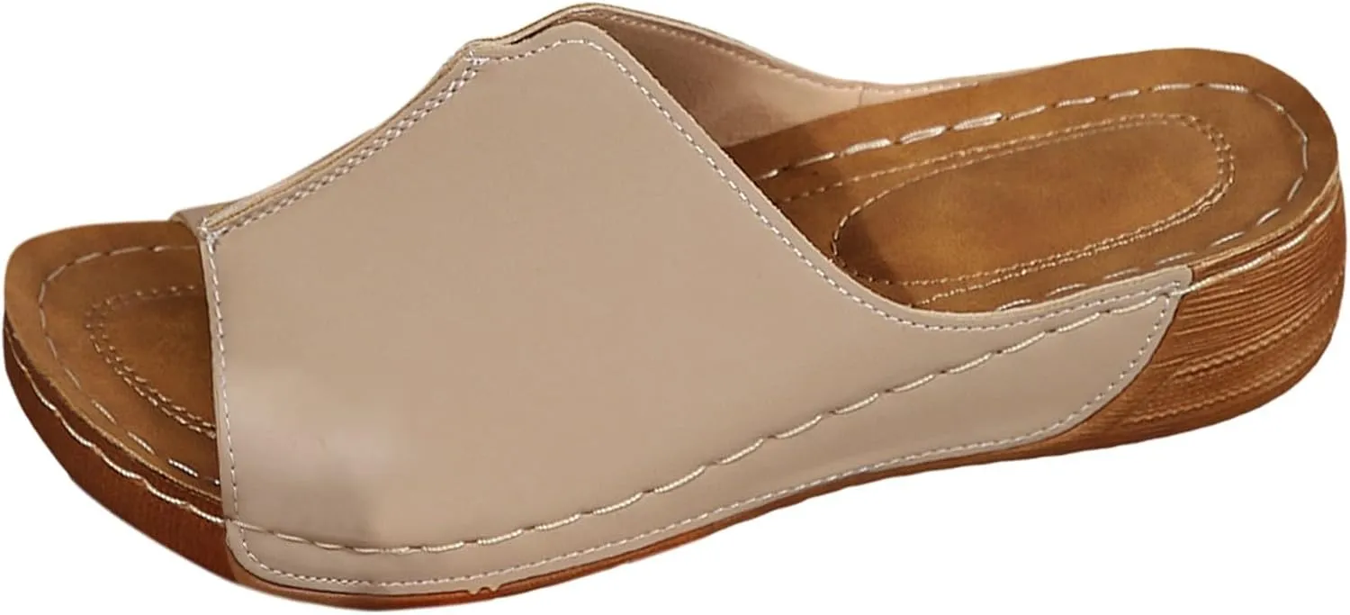 Orthopedic Sandals for Women Arch Support Fish Mouth Open Toe Leather Slippers Wedge Platform Sandal Comfortable Summer Slip On Shoes