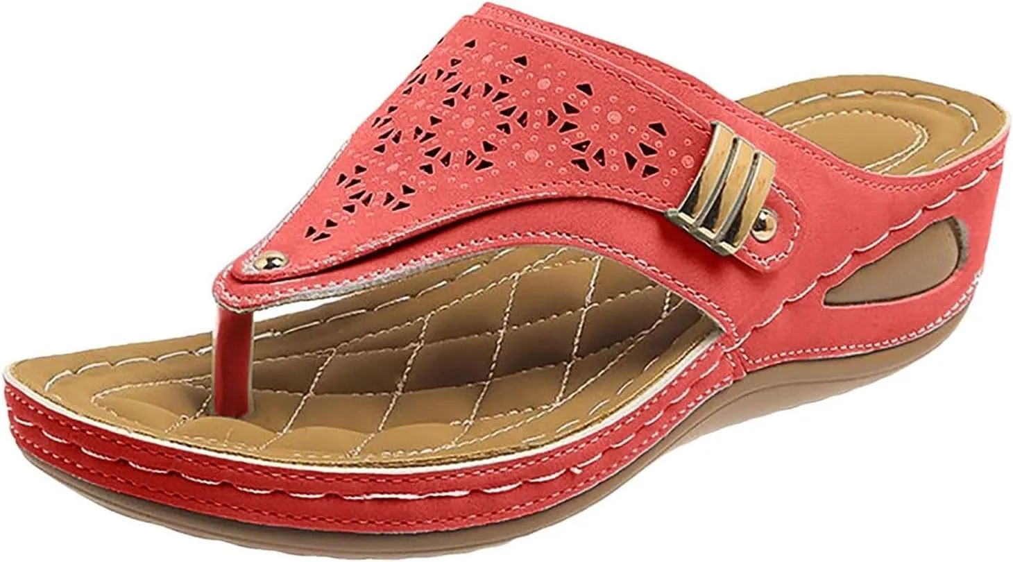 Orthopedic Sandals for Women Arch Support Walking Sandals, Thong Flip Flops Open Toe Hollow Out Breathable Beach Shoes Casual Walking Sandal Orthotic Flat Sandal Wide Width Sport Flip-Flops