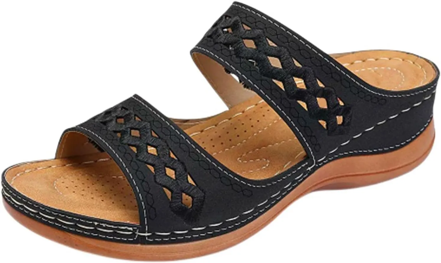 Orthopedic Sandals for Women Wide Width Arch Support Low Wedges Comfortable Walking Sandals Mesh Up Open Toe Slip On Slippers Beach Vacation Casual Footwear Ladies Slide Sandal 2025 Dress Shoes