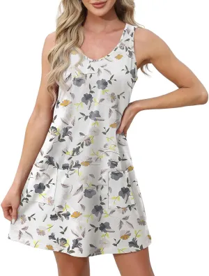 Otime Womens Skirts Summer Spring and Summer Casual Floral Print Casual Vest with Pockets Beach Skirt
