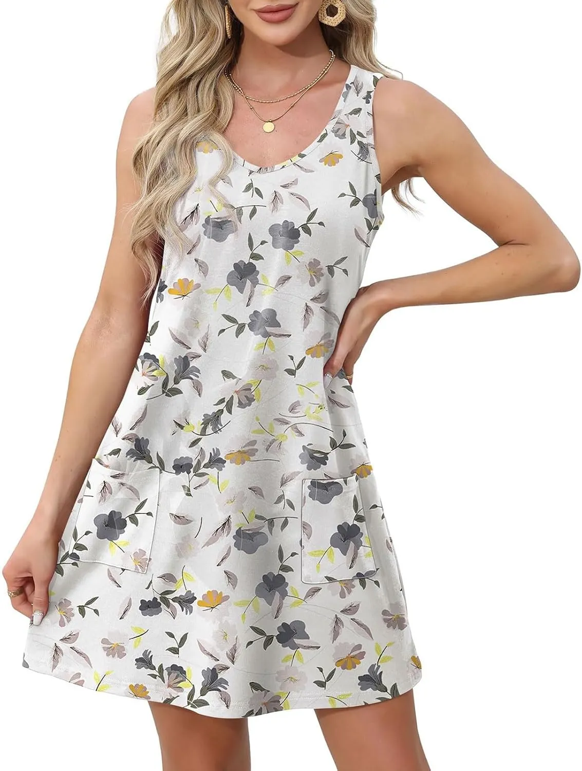 Otime Womens Skirts Summer Spring and Summer Casual Floral Print Casual Vest with Pockets Beach Skirt