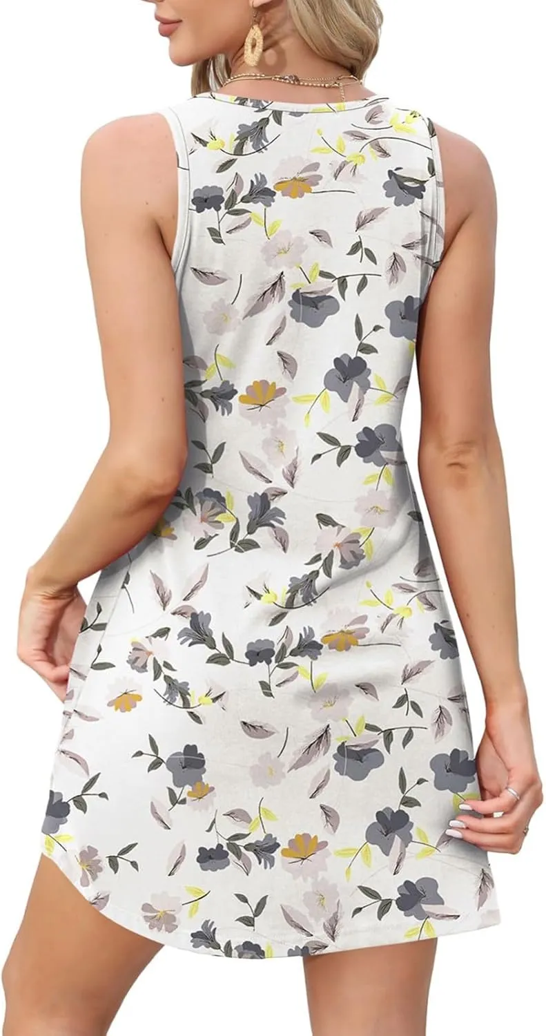 Otime Womens Skirts Summer Spring and Summer Casual Floral Print Casual Vest with Pockets Beach Skirt