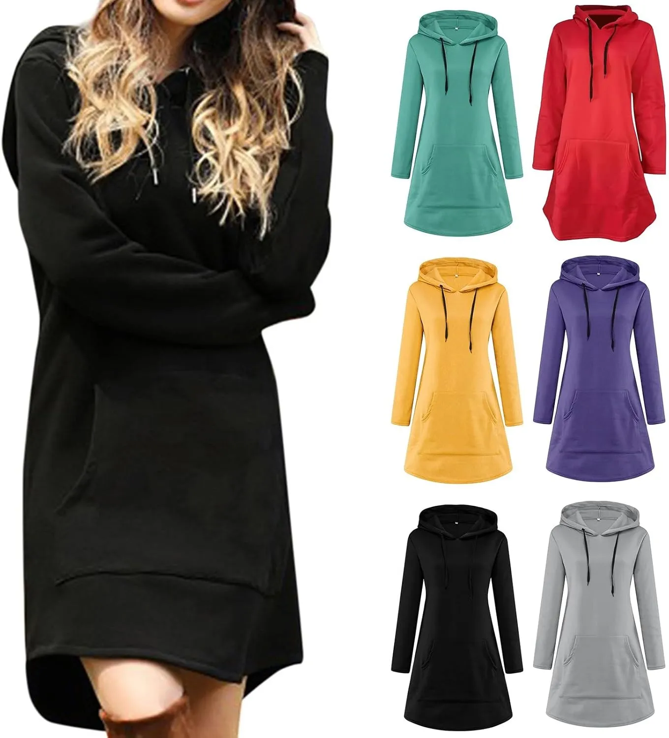Oversized Hoodie Dress for Women Fleece Hooded Sweatshirt Dress with Pockets Casual Cute Preppy Tunic Mini Dresses