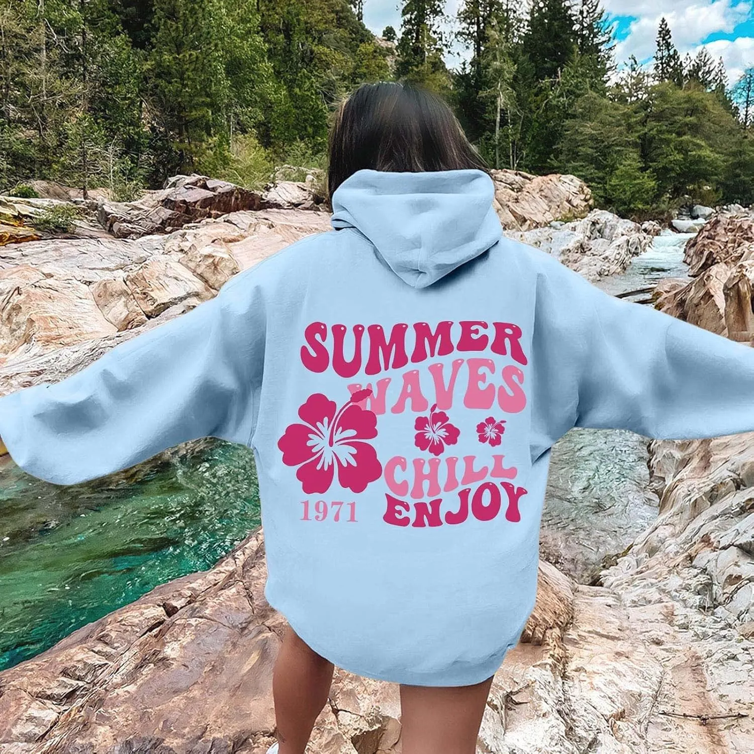 Oversized Hoodies for Women Teen Girls Pink Letter Graphic Long Sleeve Y2K Hooded Comfort Sweatshirt Pink Hoodie