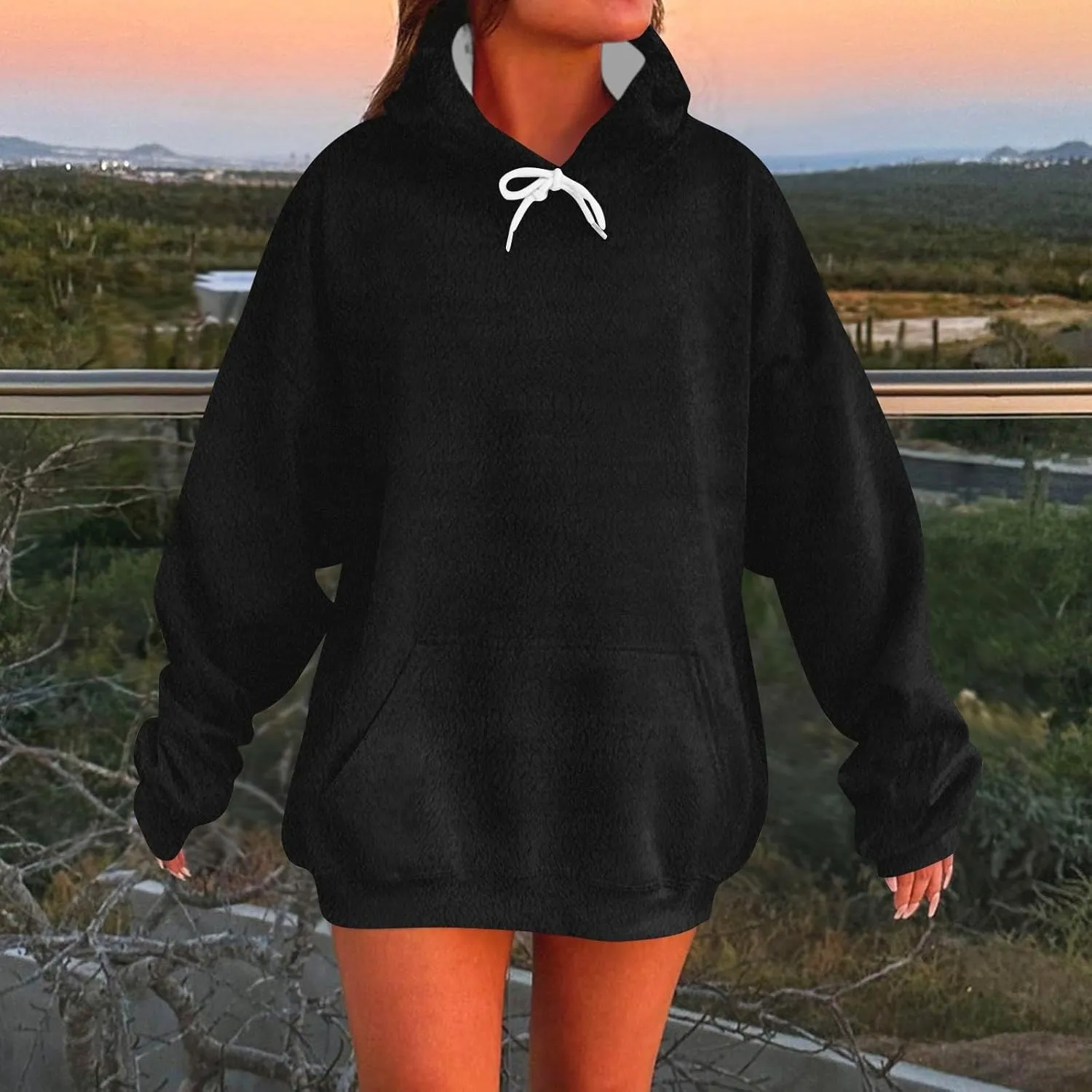 Oversized Hoodies For Women Trendy Flannel Winter Soft Sweatshirt With Pockets Tops Drawstring Fall Clothes
