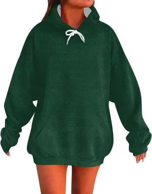 Oversized Hoodies For Women Trendy Flannel Winter Soft Sweatshirt With Pockets Tops Drawstring Fall Clothes