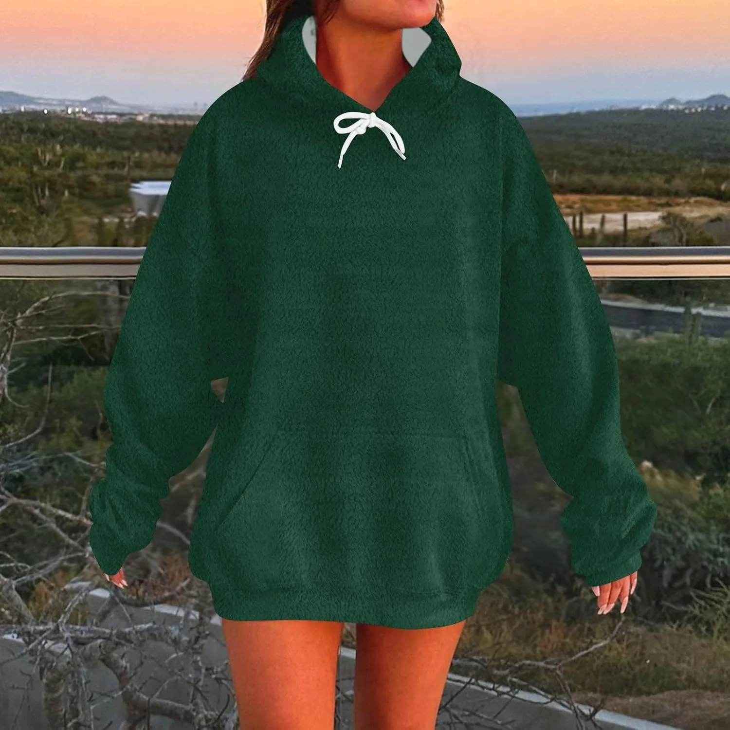 Oversized Hoodies For Women Trendy Flannel Winter Soft Sweatshirt With Pockets Tops Drawstring Fall Clothes