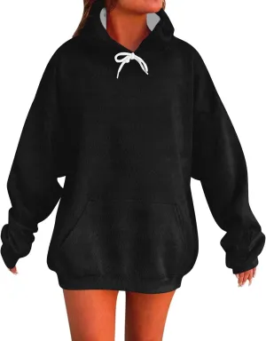 Oversized Hoodies For Women Trendy Flannel Winter Soft Sweatshirt With Pockets Tops Drawstring Fall Clothes