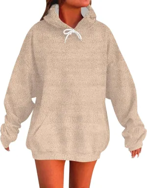 Oversized Hoodies For Women Trendy Flannel Winter Soft Sweatshirt With Pockets Tops Drawstring Fall Clothes