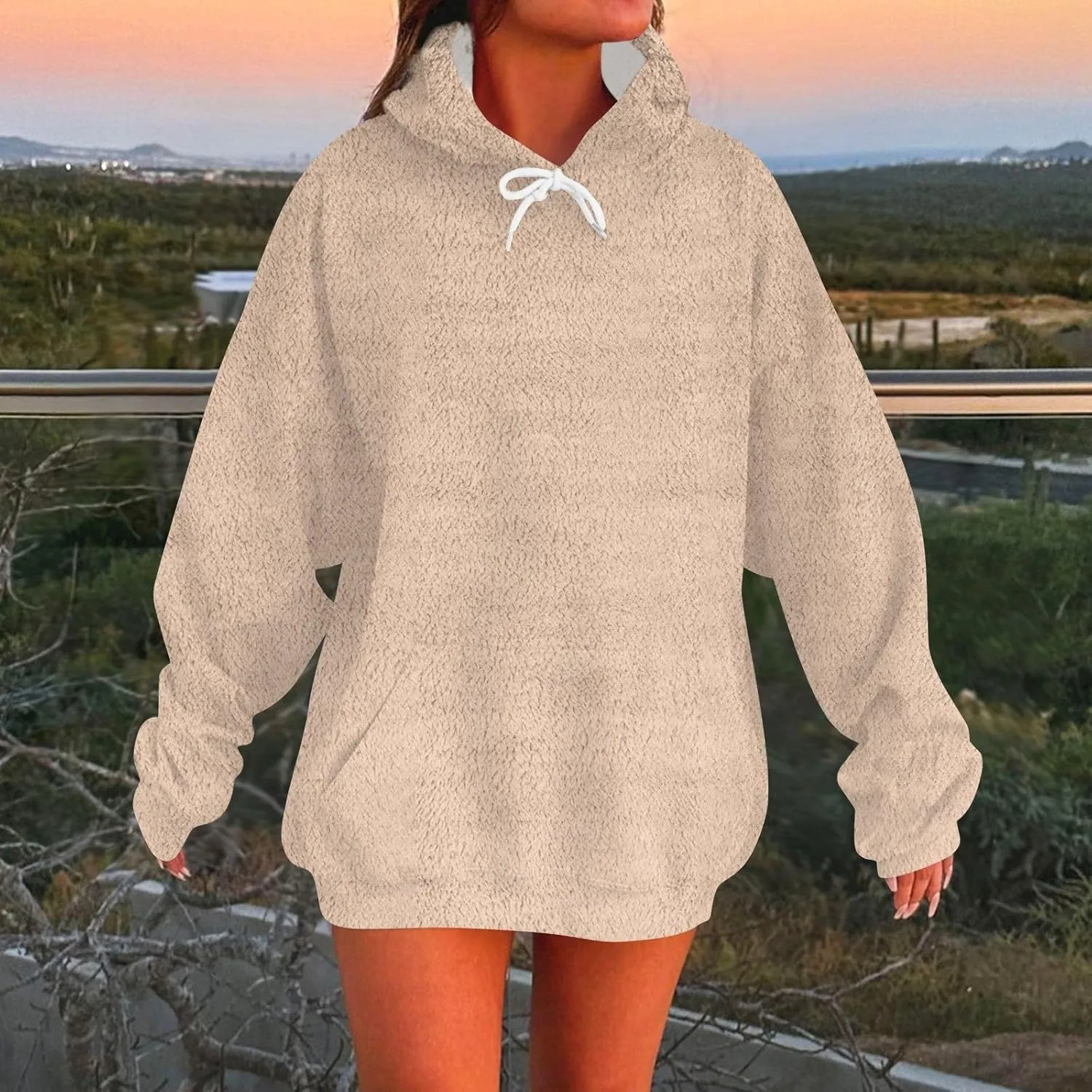 Oversized Hoodies For Women Trendy Flannel Winter Soft Sweatshirt With Pockets Tops Drawstring Fall Clothes