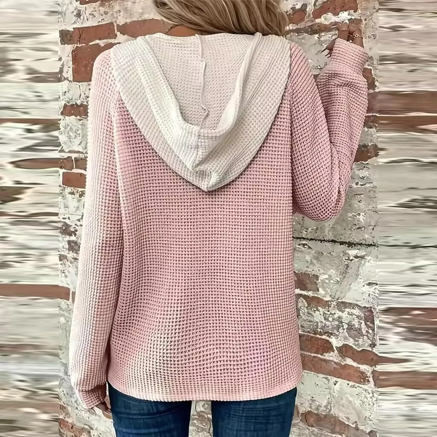 Oversized Hoodies for Women Trendy Waffle Knit V Neck Sweatshirt Cute Y2k Hoodie Long Sleeve Pullover Tops