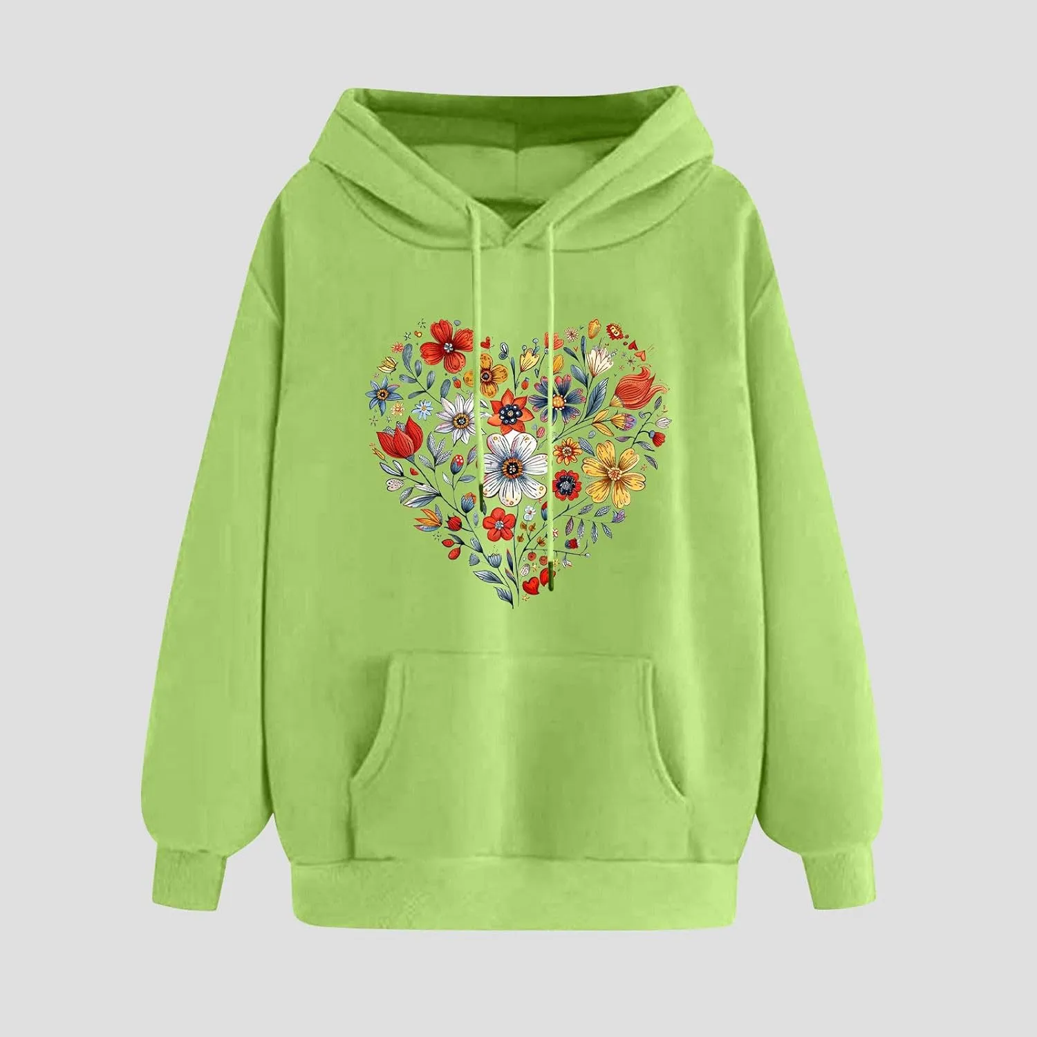 Oversized Sweatshirt for Women Heart Print Hoodie Cute Long Sleeve Sweatshirts Fleece Lined Hoodies with Pocket