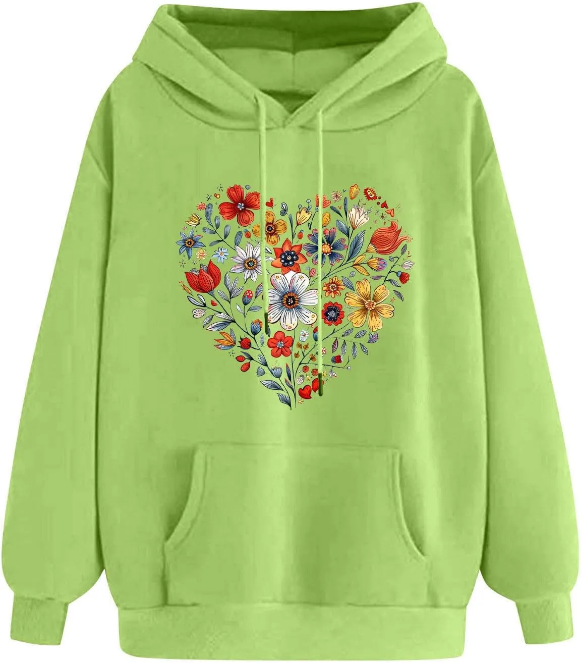 Oversized Sweatshirt for Women Heart Print Hoodie Cute Long Sleeve Sweatshirts Fleece Lined Hoodies with Pocket