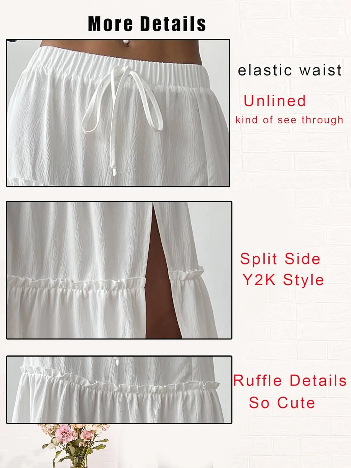 OYOANGLE Women's Elastic Waist Tie Front Tiered Ruffle Hem Long Maxi Skirt Y2K Split Thigh Flowy Skirts