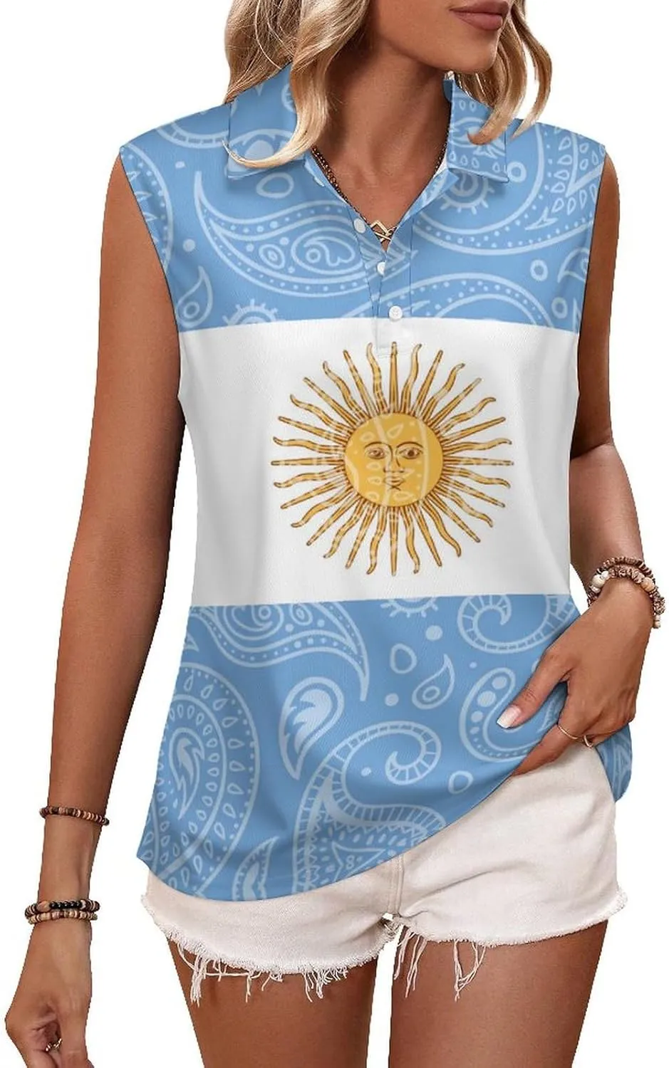 Paisley Argentina Flag Women's Sleeveless Golf Polo Shirts Athletic Tank Tops