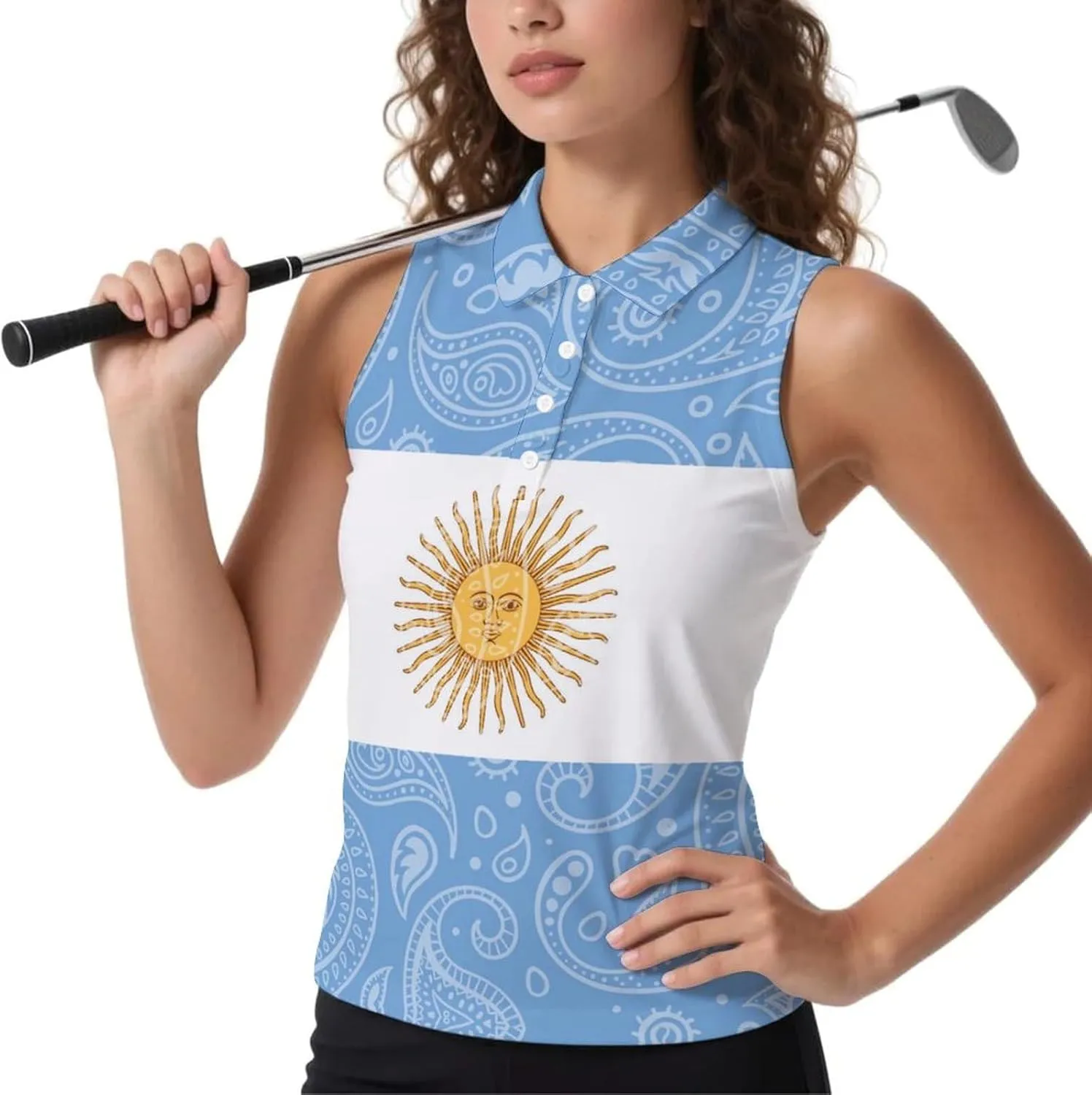 Paisley Argentina Flag Women's Sleeveless Golf Polo Shirts Athletic Tank Tops