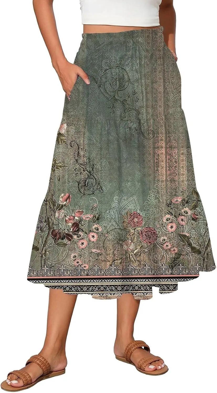 Partys Tapered Hems Skirts Ladies Pop Summer Cozy Loose Women Floral Elastic Waist