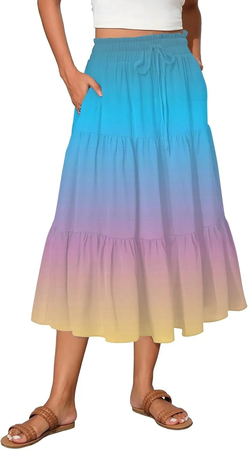 Partys Tapered Hems Skirts Ladies Pop Summer Cozy Loose Women Floral Elastic Waist