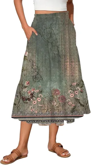 Partys Tapered Hems Skirts Ladies Pop Summer Cozy Loose Women Floral Elastic Waist