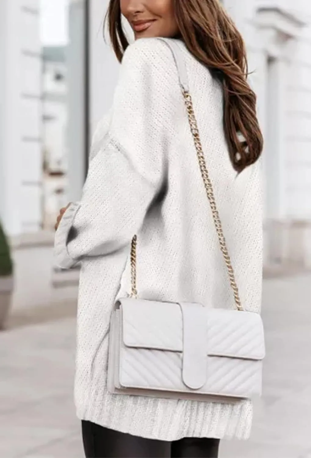 PEHMEA Women's Oversized V Neck Long Sleeve Chunky Knit Sweater Pullovers Top