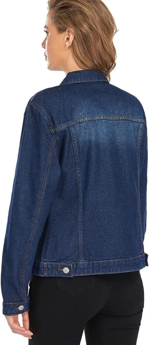 PEIQI Classic Jean Jacket for Women Basic Long Sleeve Button Down Denim Jackets