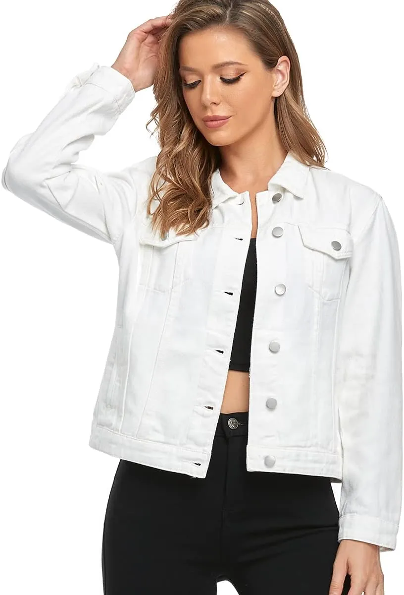PEIQI Classic Jean Jacket for Women Basic Long Sleeve Button Down Denim Jackets