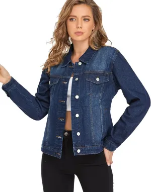 PEIQI Classic Jean Jacket for Women Basic Long Sleeve Button Down Denim Jackets