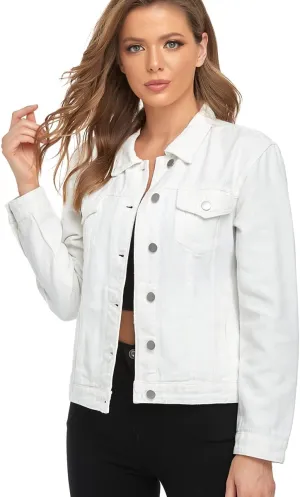 PEIQI Classic Jean Jacket for Women Basic Long Sleeve Button Down Denim Jackets