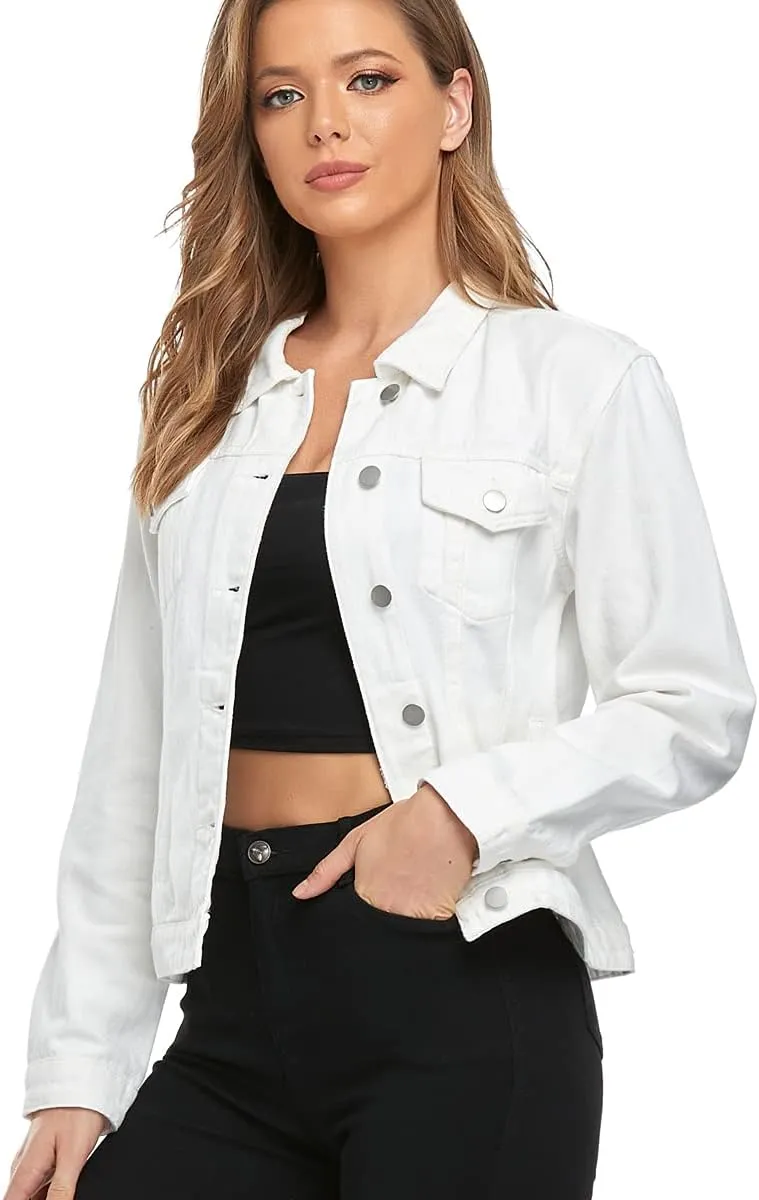 PEIQI Classic Jean Jacket for Women Basic Long Sleeve Button Down Denim Jackets