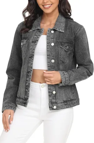 PEIQI Classic Jean Jacket for Women Basic Long Sleeve Button Down Denim Jackets