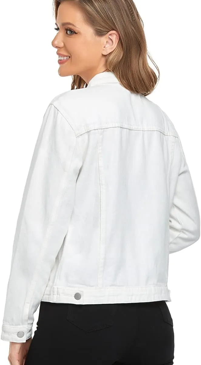 PEIQI Classic Jean Jacket for Women Basic Long Sleeve Button Down Denim Jackets