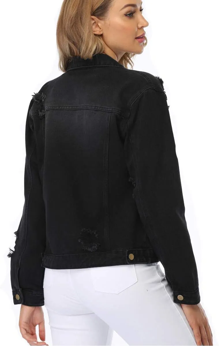 PEIQI Classic Jean Jacket for Women Basic Long Sleeve Button Down Denim Jackets