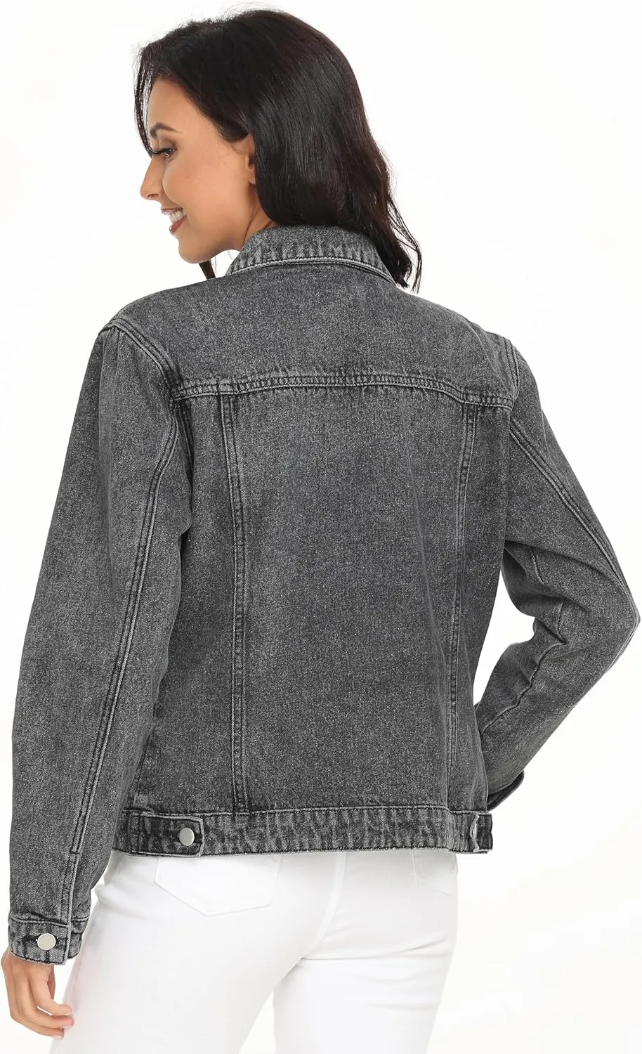 PEIQI Classic Jean Jacket for Women Basic Long Sleeve Button Down Denim Jackets