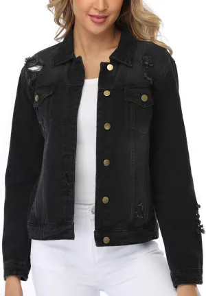 PEIQI Classic Jean Jacket for Women Basic Long Sleeve Button Down Denim Jackets