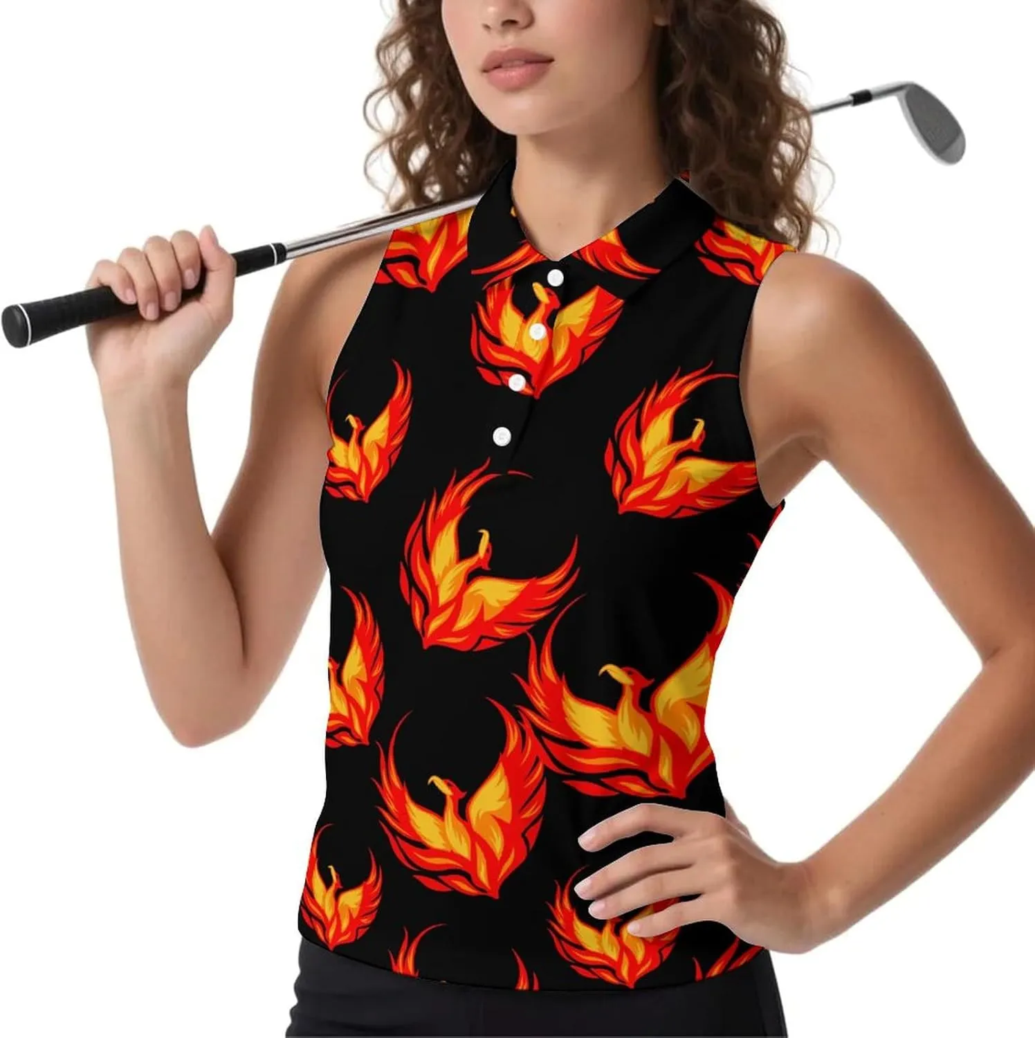 Phoenixes Bird Women's Sleeveless Golf Polo Shirts Athletic Tank Tops