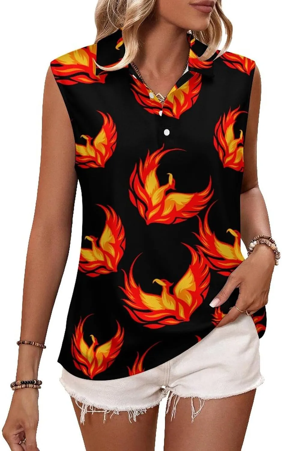Phoenixes Bird Women's Sleeveless Golf Polo Shirts Athletic Tank Tops