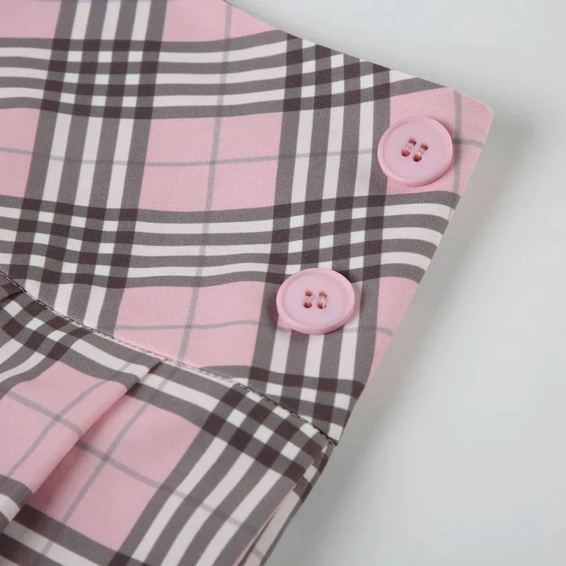 Pink Plaid Mini Pleated Skirt