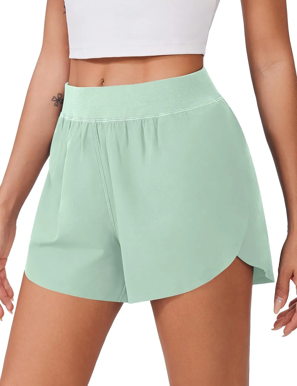 PINSPARK Womens Running Shorts High Waisted Athletic Shorts Quick Dry Exercise Workout Shorts with Mesh Liner